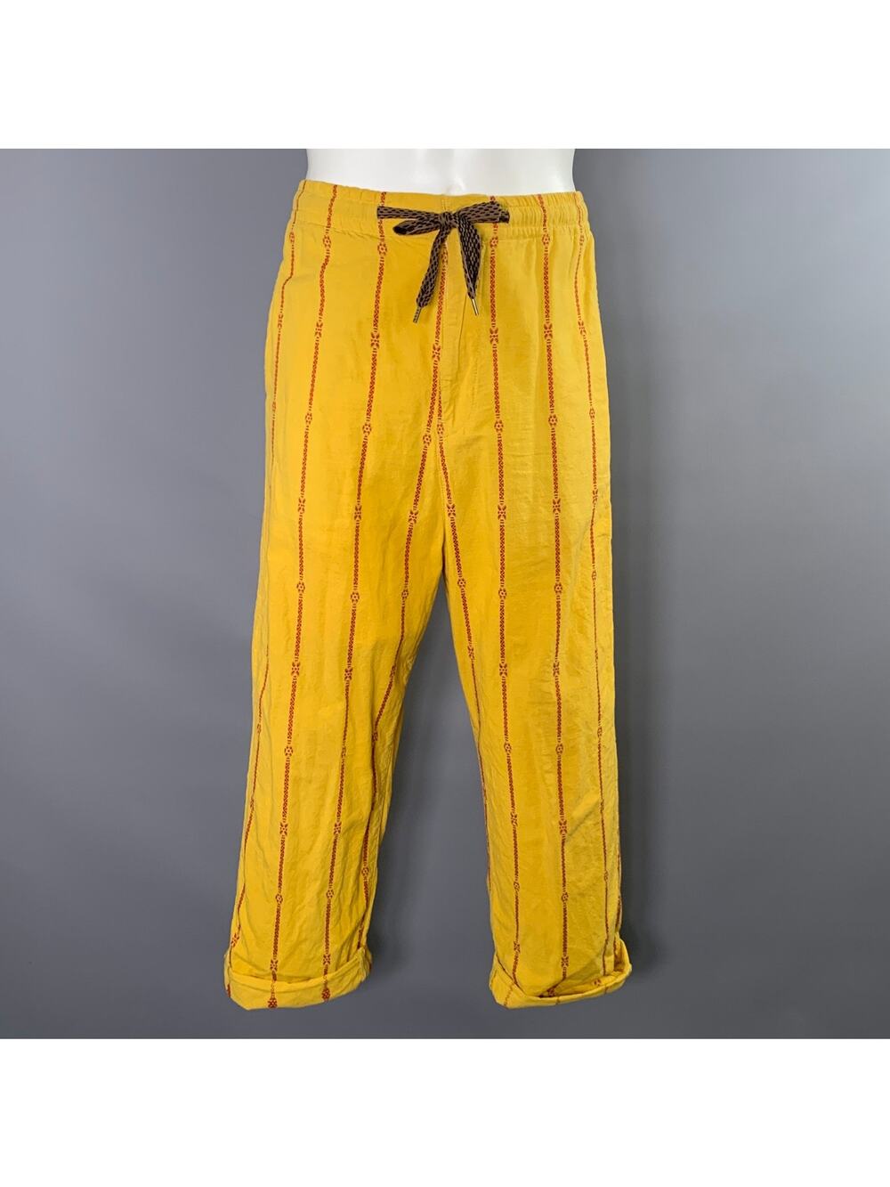 KAPITAL Size S Yellow Red Cotton  Linen K2103LP029 YELL Stripe Casual Pants